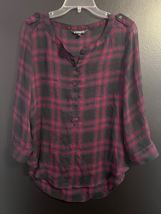 Express Tops - Express Black and Purple Plaid Shirt